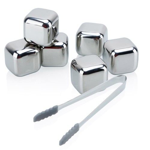 6x Whiskey Stones Reusable Stainless Steel Ice Cubes with Storage Box
