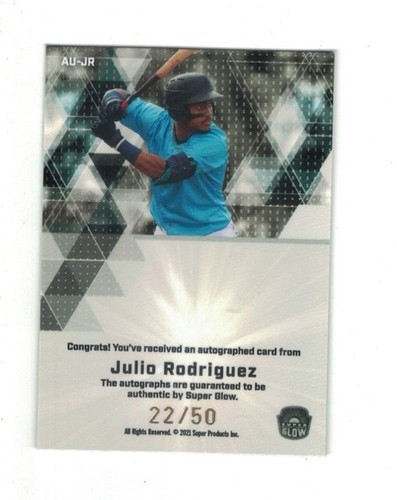 JULIO RODRIGUEZ 2021 Super Glow 1st Ever Edition RED AUTO #22/50 REFRACTOR RC SP - Picture 2 of 2