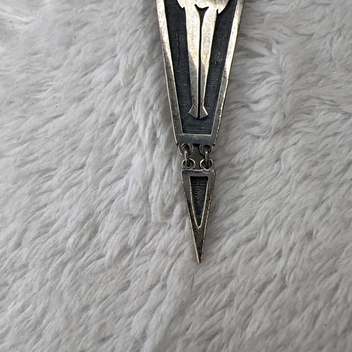 Geometric Moose Triangle Silver Toned Brooch 80s Look Hinged 3.5” - Picture 5 of 11