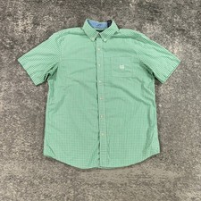 Chaps Shirt Mens Large Green Gingham Check Short Sleeve Button Down Preppy Logo