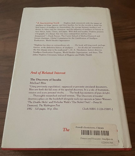 Princes and Peasants: Smallpox in History, First ed/print, 1983, HC, by Hopkins - Picture 2 of 4