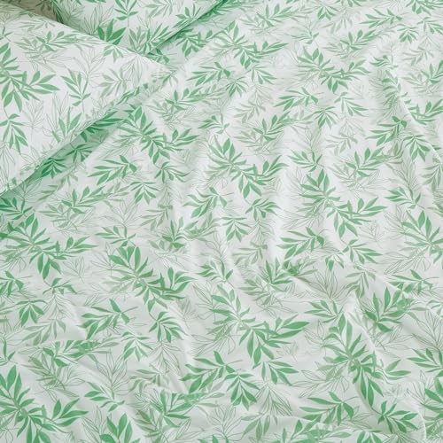 Elder 4-Piece Floral Leaves Bed Sheet Set - Green White Leaves Printed - Picture 7 of 8
