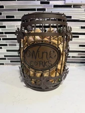 Metal Wine Cork Container. Leafs And And Grape Wine Decor