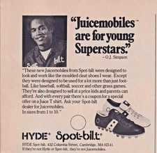 HYDE Spot-bilt Cleat Shoes Juicemobiles  1976 Print Ad 5"x 5" O J Simpson
