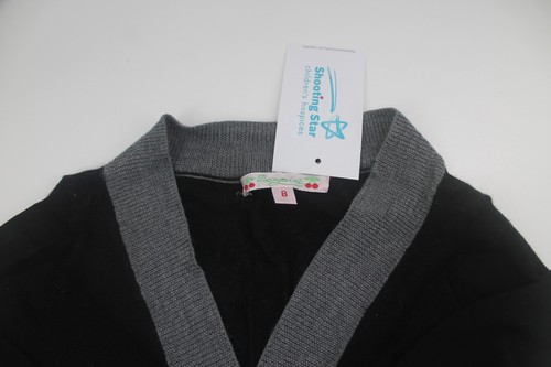 Bonpoint girls fine knit wool cardigan age 8 black with grey&purple trim ( 1006) - Picture 2 of 4
