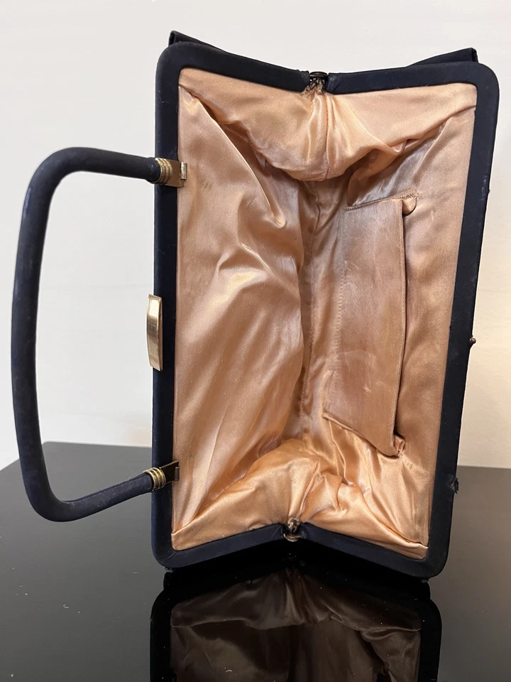 Vintage Clutch Purse Garay Handbag  Navy Formal Evening Snap Closure Small Cloth - Image 2 of 4