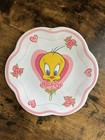 Tweety Bird PLATE  Pink White W/hearts And Flowers Scalloped Edge