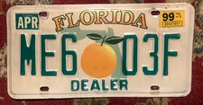 FLORIDA NEW USED CAR DEALER DEALERSHIP LICENSE PLATE AUTO TAG FLA. FL. # ME6 03F