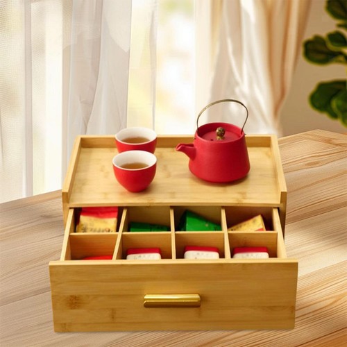 Wooden Tea Bag Organizer Grid Station Chest Decor Space Saving Accessories Tea - Picture 2 of 6
