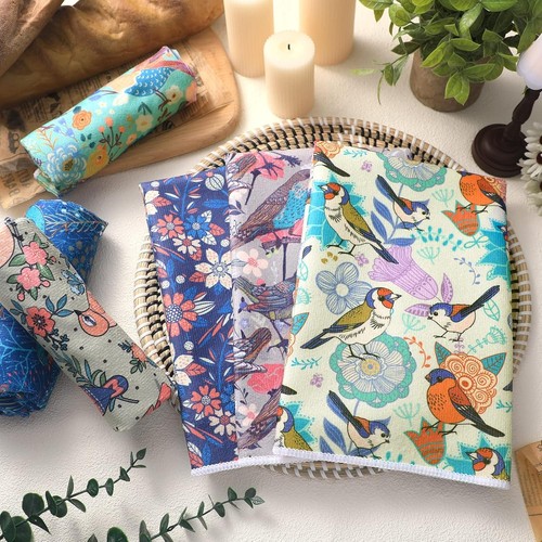 Redbaker 6 Pcs Birds Kitchen Towels Garden Floral Dish Small, Bright Color - Picture 6 of 7