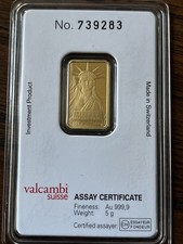 1985 5Gram Credit Suisse 999,9 Fine Gold Bar Liberty Maxi-Gram MTB Valcambi 4665.52 per troy oz