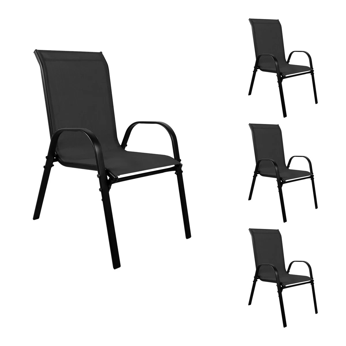 4 uds. Silla apilable XL silla apilable metal negro textiles color negro