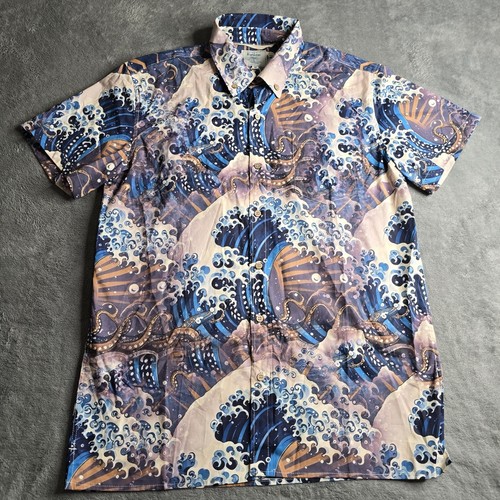 Bonlax Hawaiian Shirt Mens M Short Sleeve Button Down Octopus Waves Beach