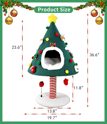 Árbol de Navidad para Gato, Torre de Árbol de Navidad para Gato con Poste Rascador para Interior Grande - Imagen 3 de 9