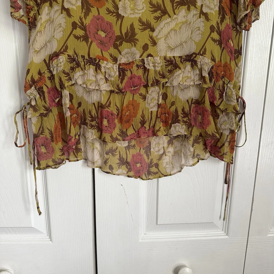 Top boho Massimo Dutti morera seda corbata cintura volantes crepé floral para mujer talla 10 Foto 3 de 4