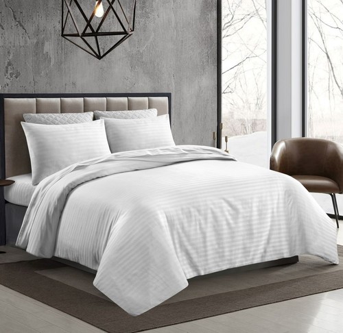 Funda nórdica de lujo 250TC 100 % algodón a rayas sábana ajustable sábana plana de 12" de profundidad - Imagen 13 de 26