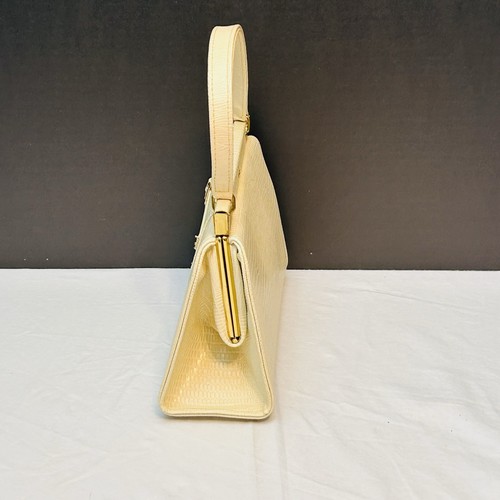 Vintage Naturalisierer künstliche Reptilienhaut cremeweiß Handtasche Clutch Druckknopfverschluss Messingfuß - Bild 2 von 13