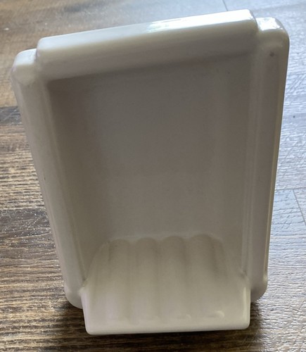 Vintage MCM White Porcelain Soap Dish Holder Bathroom Tub Shower Insert 5x7” - 第 7/9 張圖片