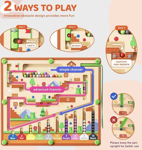 montessori toys, Magnetic Colors & Numbers Maze. Wooden toy for find motor skill - Picture 6 of 6
