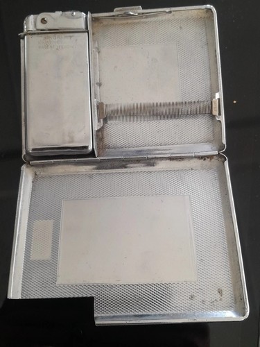 Art Deco Silver Tone Metal Vintage Cigarette Case & Lighter-Tobacciana Kincraft - Picture 3 of 5