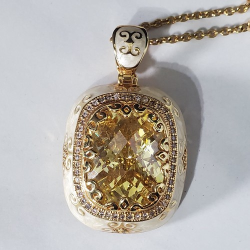 Lauren G Adams LGA Gold Tone Faceted Lemon Quartz with Enamel Pendant Necklace - Picture 4 of 10