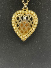 Vintage Heart Pendant Necklace w Hidden Vogue Watch Gold Tone Faux Pearl Lattice