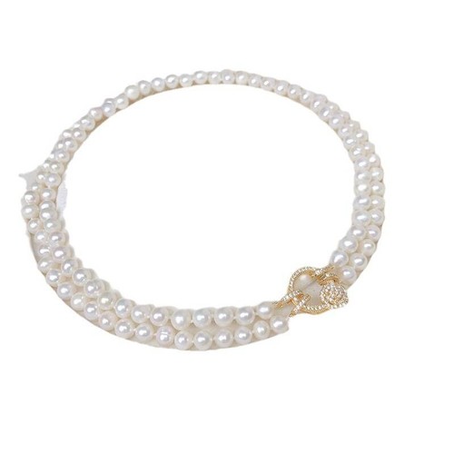 Precioso collar de perlas blancas naturales de doble hebra - Imagen 4 de 4