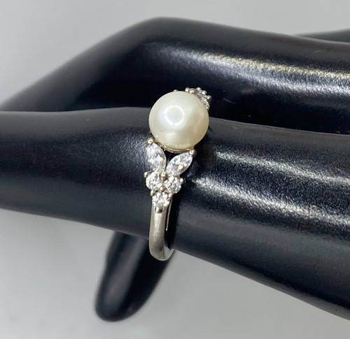 Anello vintage in argento sterling 925 PERLA E ZIRCONI misura 6,75 - Foto 14 di 15