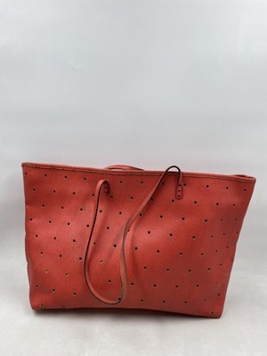 Fendi Red Polka Dot Leather Suede Lining Gold Hardware Tote