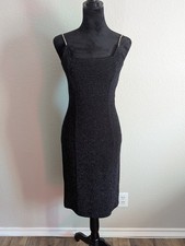 Vintage Y2K Scott McClintock Black Glitter Midi Prom Dress Rhinestone Straps 8