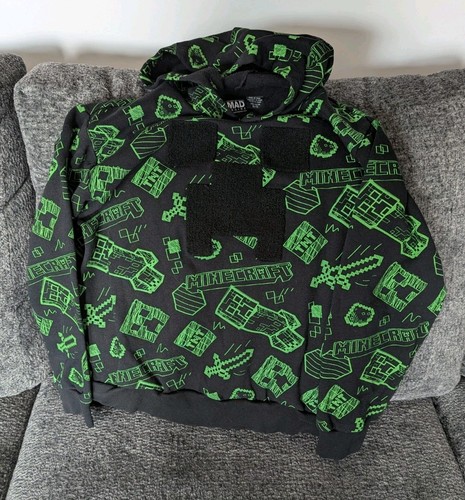 Youth Boys L ( 10/12 ) Minecraft Creeper Hoodie Pullover Sweatshirt Black/Green  - Picture 1 of 12