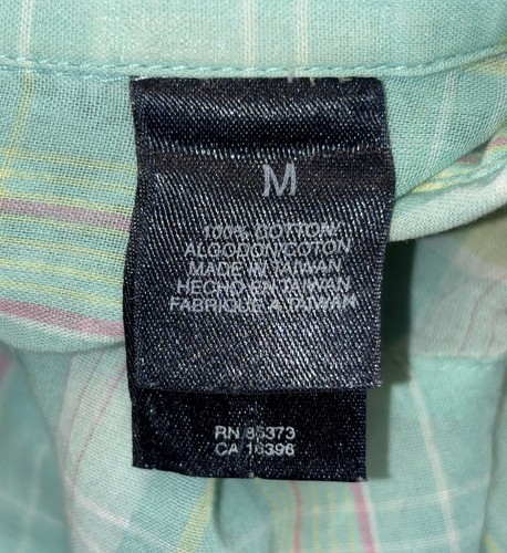 Crazy Horse Womens Thin Cotton Button Blouse Light Green Plaid sz Medium - Picture 5 of 5