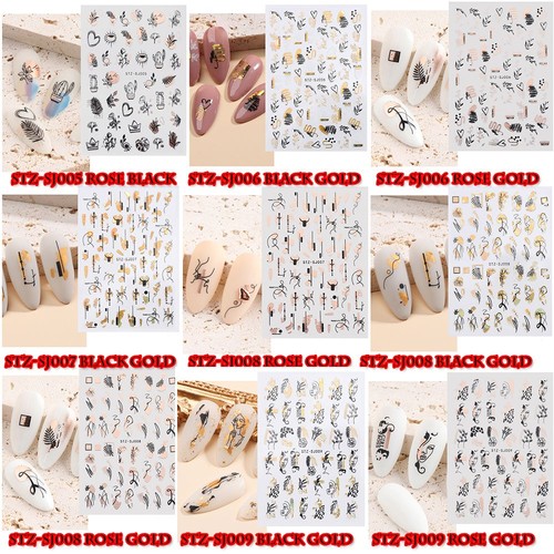 Decorations Geometry Abstract Line Nail Art Sticker Rose Gold 3D Holographic - Picture 3 of 12