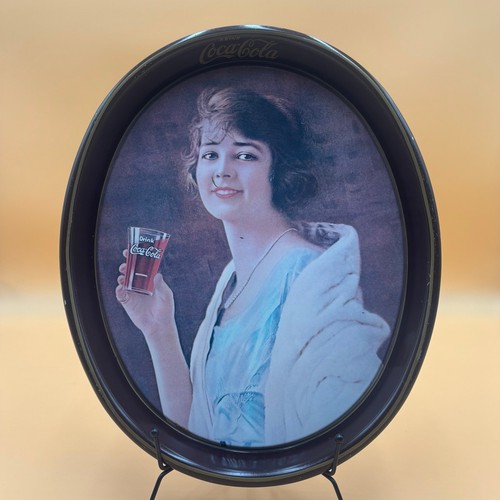 Vintage Coca-Cola Tray – Woman Holding Glass – 15” Oval Metal - Picture 2 of 9