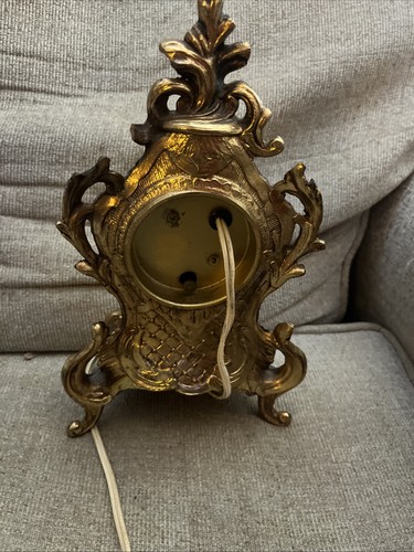 Brass Mantle Clock Victorian Electric Ornate Design Vintage Tested WORKS 11" Hi - Picture 6 of 7
