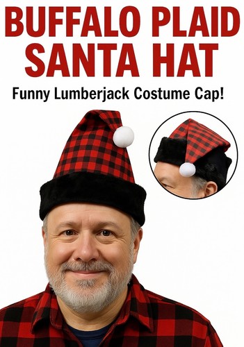 BUFFALO PLAID SANTA HAT Red Check Lumberjack Christmas Elf Stocking Cap Adult - Picture 9 of 19