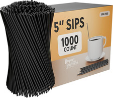 Disposable Plastic Coffee Stirrer Straw - 5 1000 Count (Pack of 1), Black 