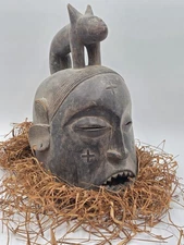 Authentic African Suku Tribal Helmet Mask Animal Totem – Congo Handcarved Wood
