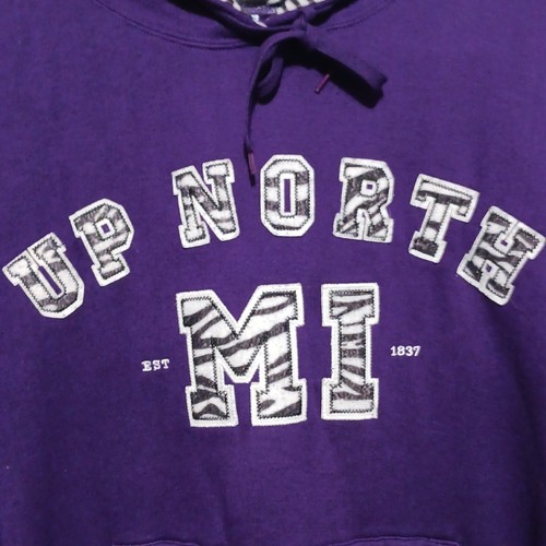 Michigan Up North Purple/ Zebra Print Women's Size XL Hoodie Sweatshirt - Picture 2 of 7