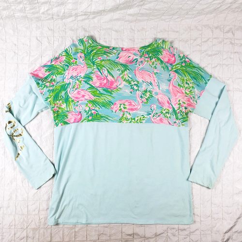Camiseta Lilly Pulitzer Talla GRANDE Finn Top Larga Slv Azul Floridita con Flamencos - Imagen 2 de 13