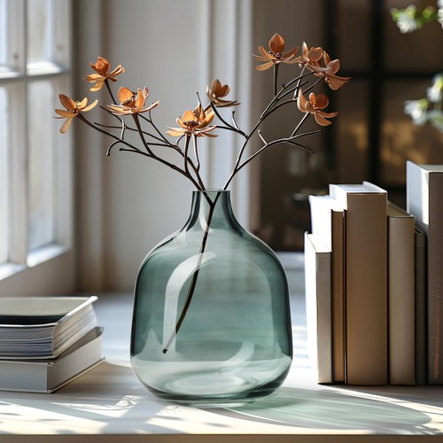 Belle Mouth Blown Art Glass Vase for Flowers - 5" Tall Light Blue Unique Flow... - Picture 2 of 7