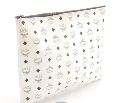 Auth MCM White Visetos X Vogue Leather Clutch Bag - Picture 3 of 7