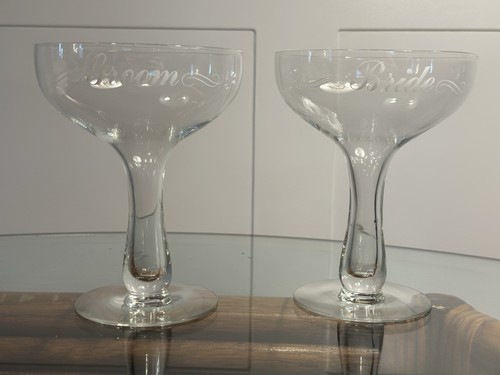 Vintage HOHLER Stiel Braut & Bräutigam Hochzeit Champagner PASSE mundgeblasenes Glas - Bild 2 von 16