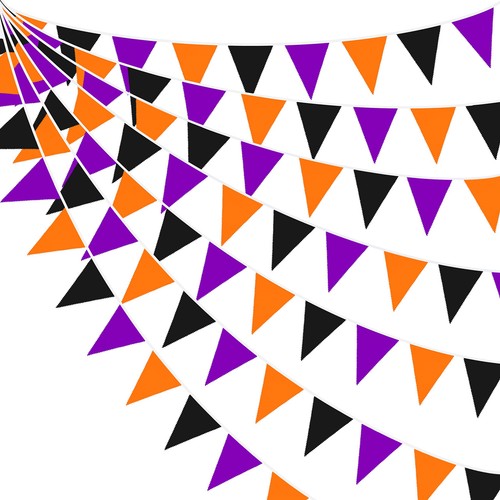 Bandierine in tessuto da 10 m viola nero arancione decorazioni per feste