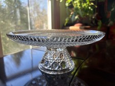 Vtg Federal Glass Windsor Button Cane Star burst Pedestal Cake Stand Clear 11  
