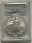 U.S. Mint 2020 American Silver Eagle $1 1 oz .999 Silver PCGS MS70 FDOI