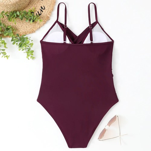 Women Plus Size One Piece Swimsuit Beach Swimwear Ruched High Waist Bathing Suit - Picture 12 of 60