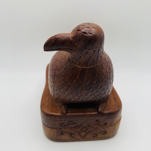 "Caja de baratija de pájaro de madera tallada a mano arte popular de colección inusual encontrar curiosidad 4,5"" de alto" - Imagen 3 de 10