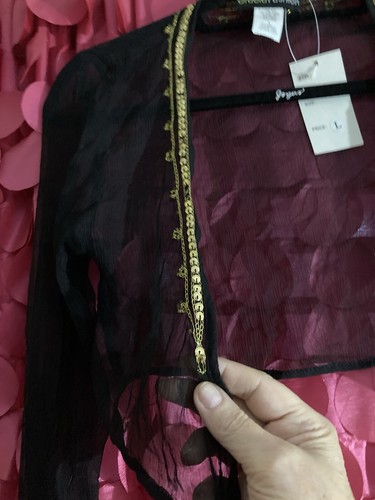 NWT 100% SILK BOLERO SHRUG BLACK W/ SEQUINS MSR $147 SLIMMING SZ L STUNNING WOW! - Picture 17 of 21
