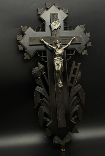 French crucifix Wood metal Cross Antique Religious Wood 1870s Large Altar Rare⭐ - Picture 12 of 12